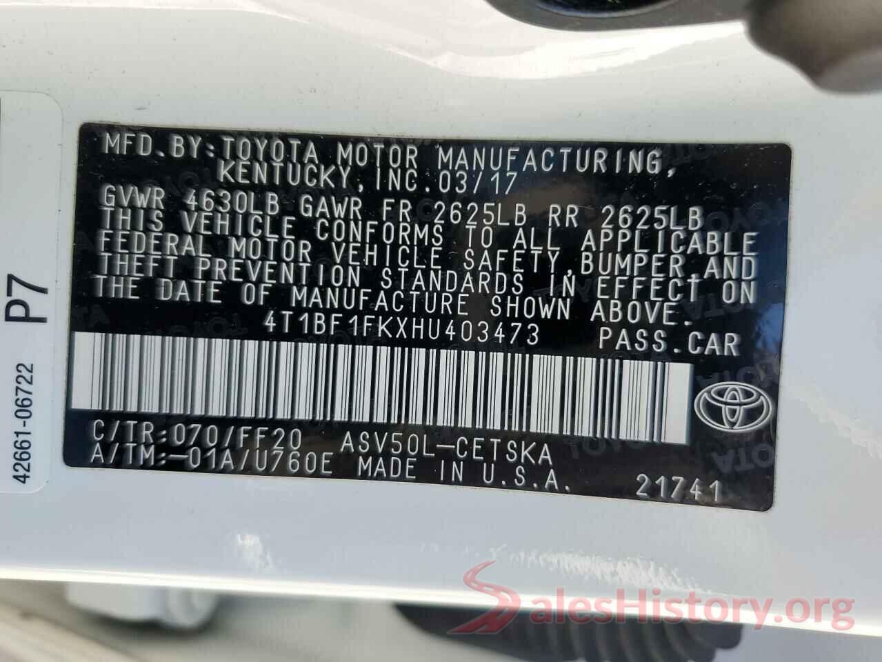 4T1BF1FKXHU403473 2017 TOYOTA CAMRY