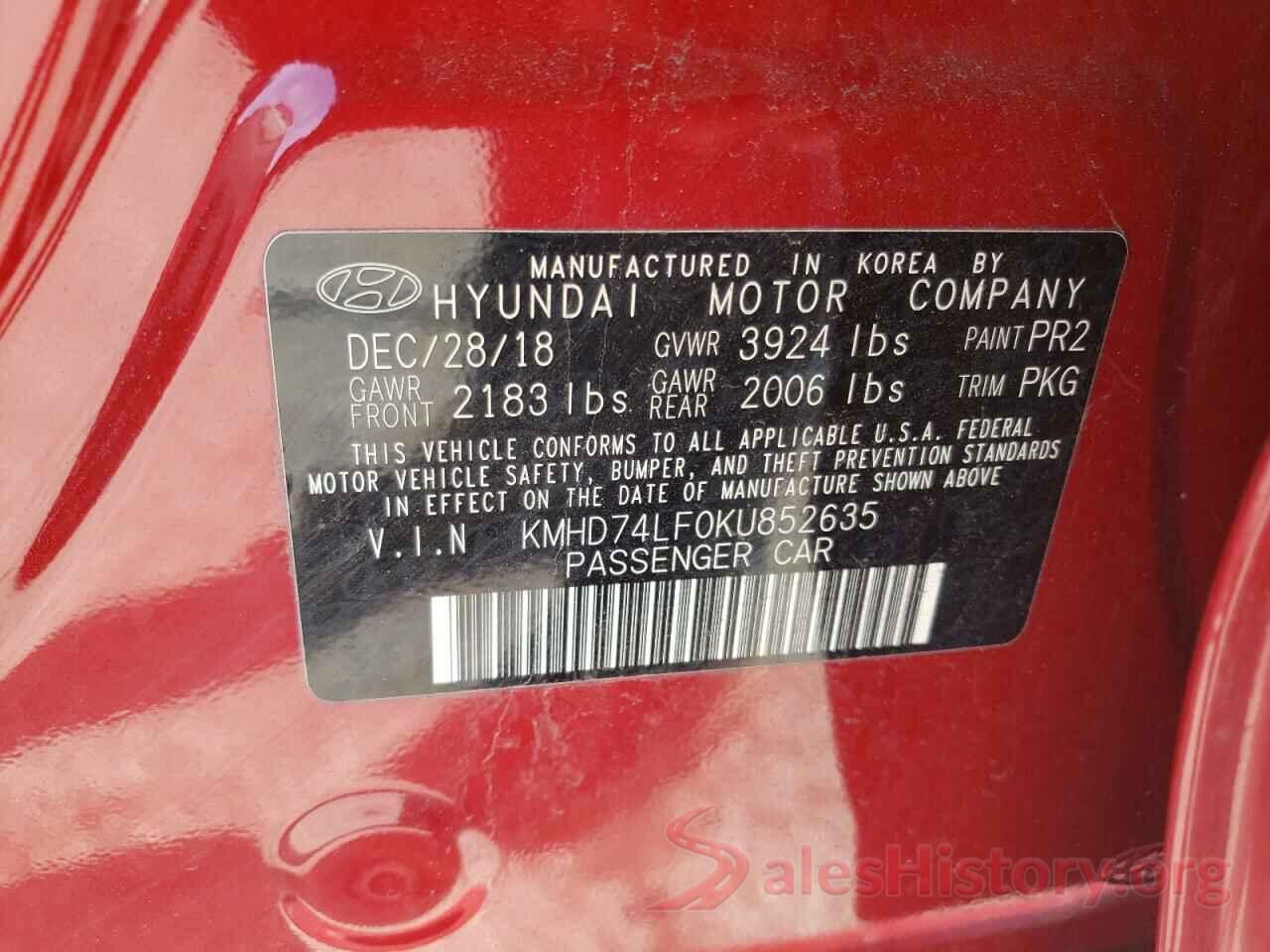 KMHD74LF0KU852635 2019 HYUNDAI ELANTRA