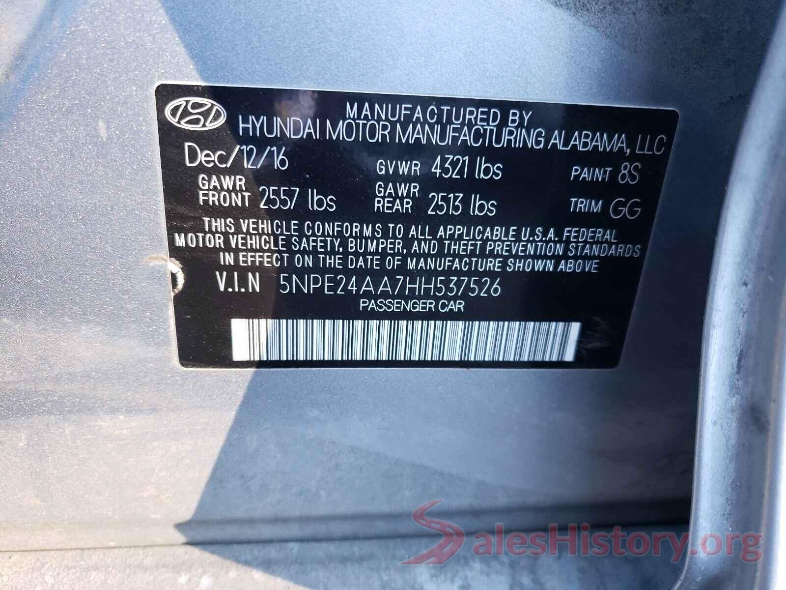 5NPE24AA7HH537526 2017 HYUNDAI SONATA