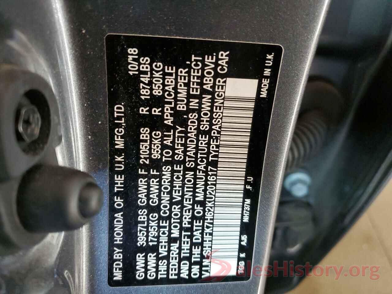 SHHFK7H62KU201617 2019 HONDA CIVIC