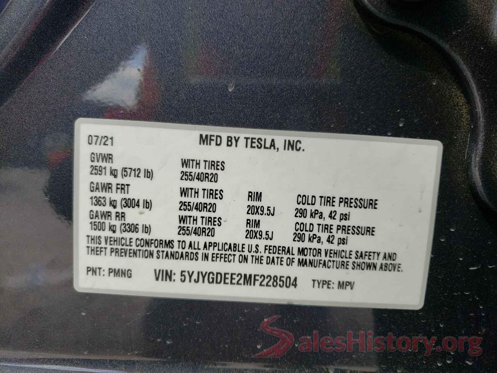 5YJYGDEE2MF228504 2021 TESLA MODEL Y