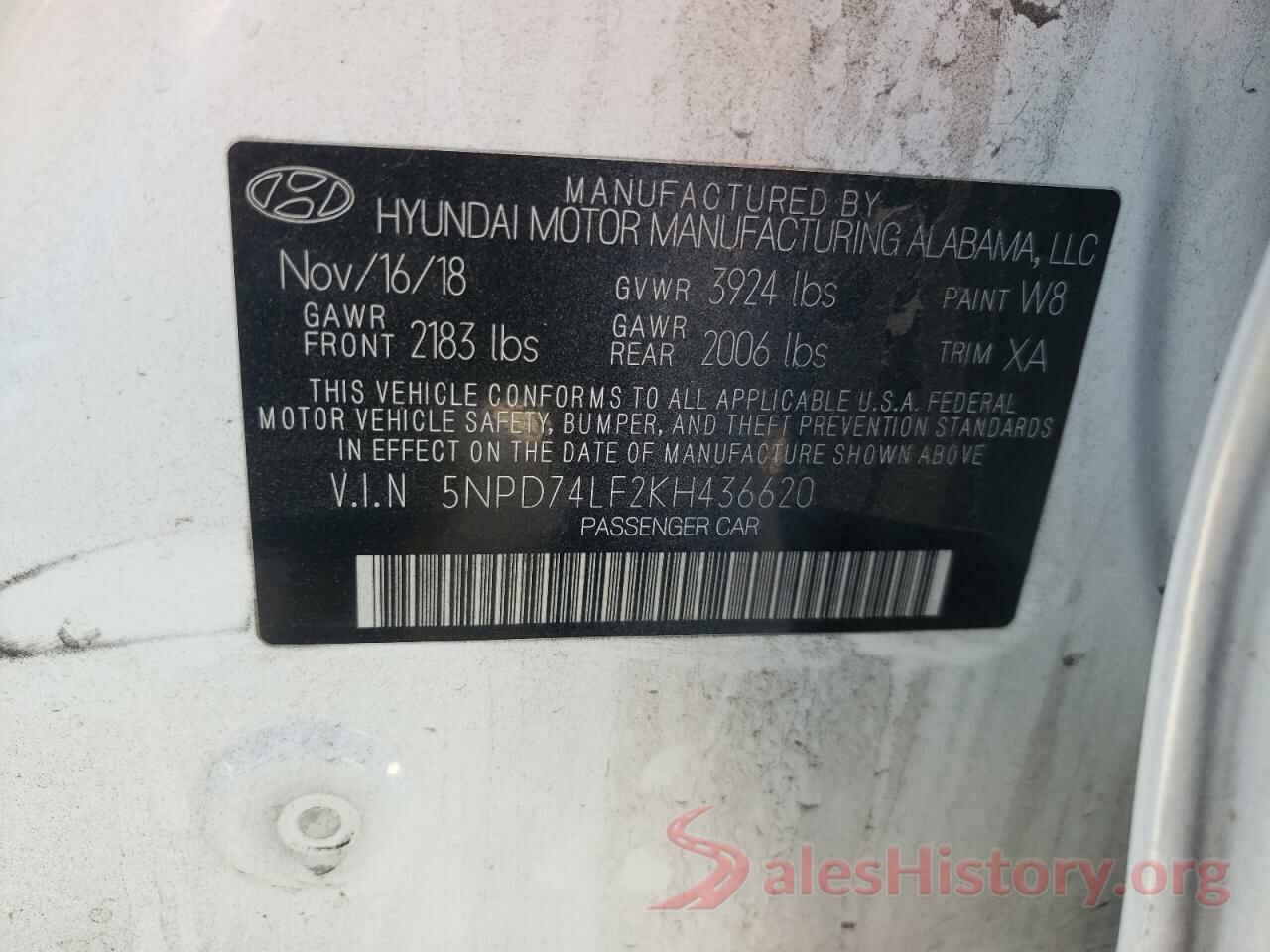 5NPD74LF2KH436620 2019 HYUNDAI ELANTRA