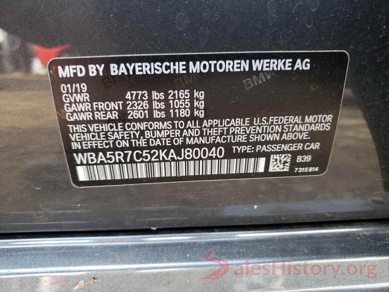 WBA5R7C52KAJ80040 2019 BMW 3 SERIES