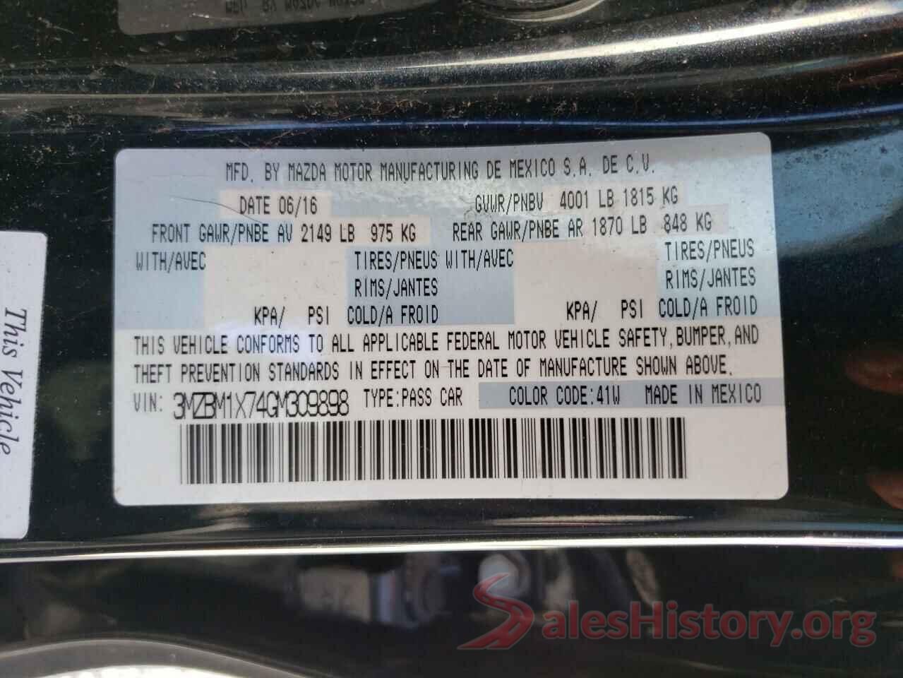 3MZBM1X74GM309898 2016 MAZDA 3