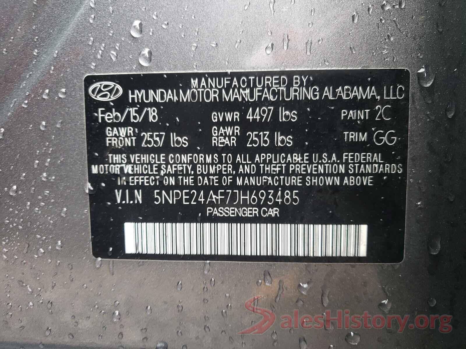 5NPE24AF7JH693485 2018 HYUNDAI SONATA