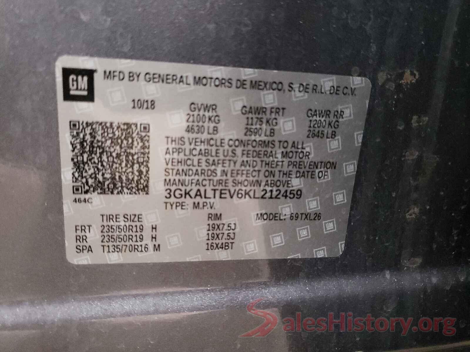 3GKALTEV6KL212459 2019 GMC TERRAIN