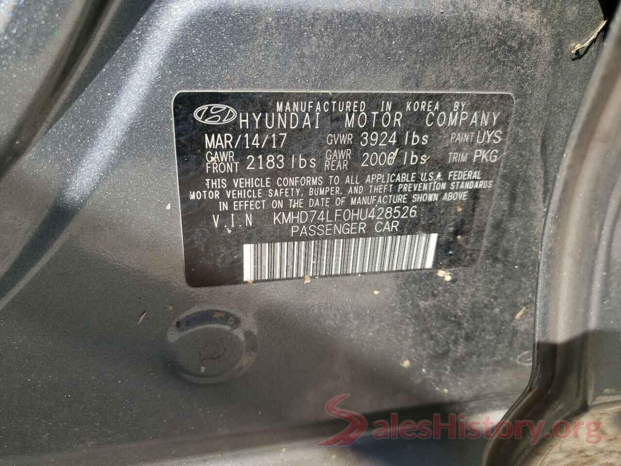 KMHD74LF0HU428526 2017 HYUNDAI ELANTRA