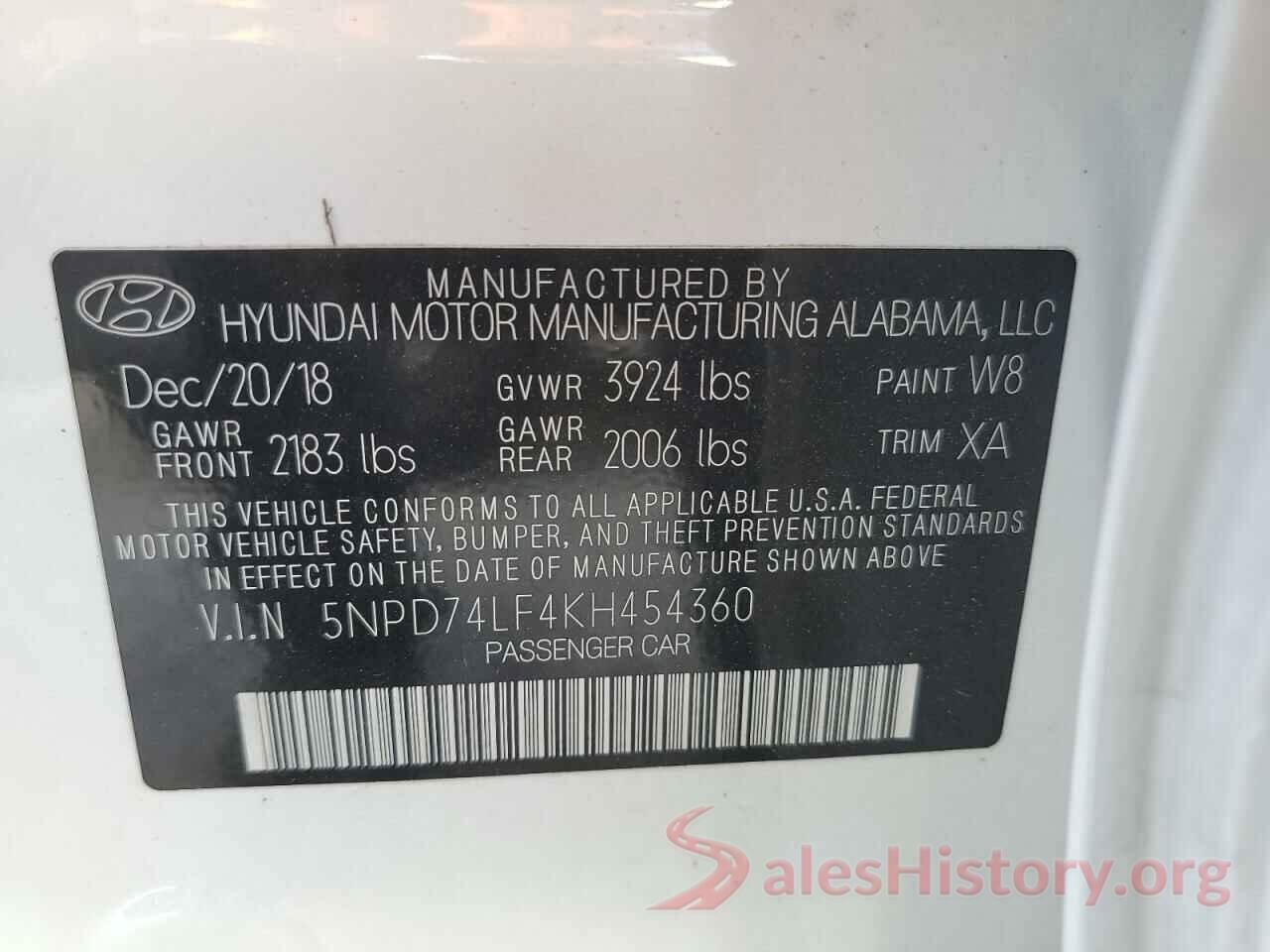 5NPD74LF4KH454360 2019 HYUNDAI ELANTRA