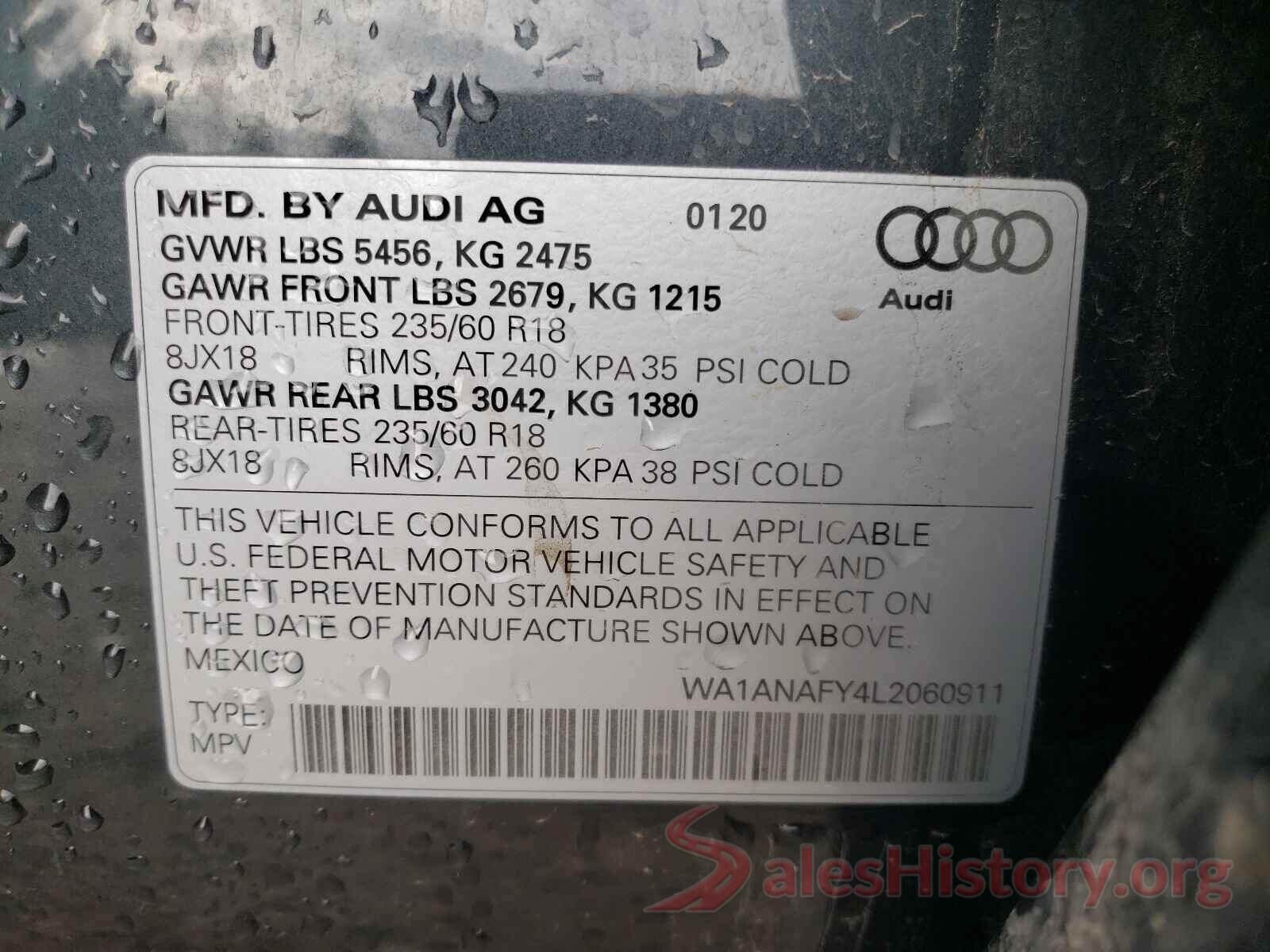 WA1ANAFY4L2060911 2020 AUDI Q5