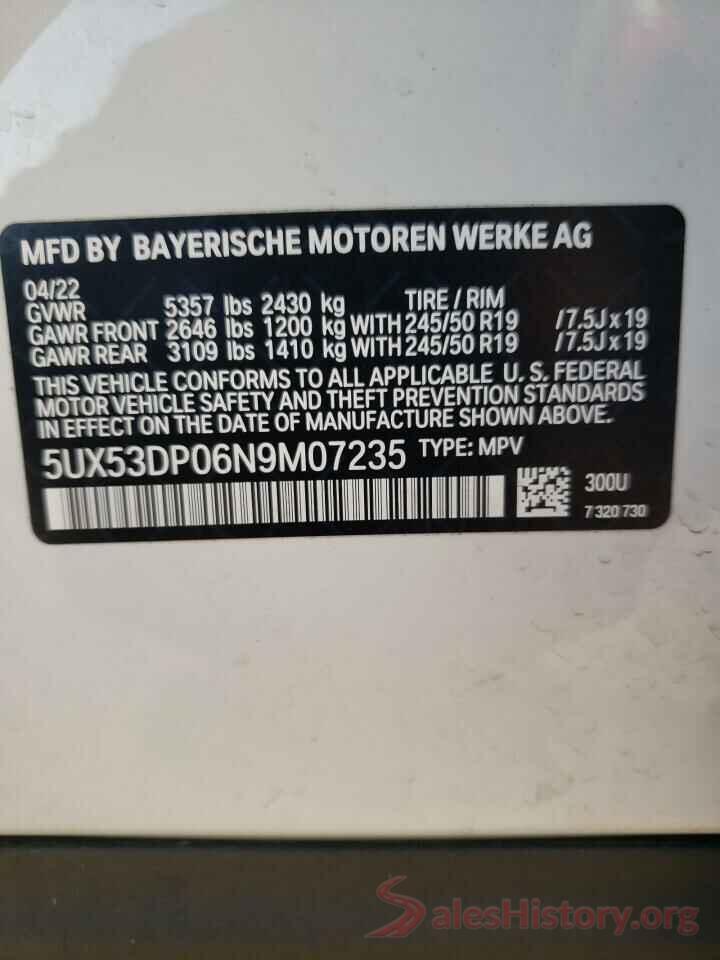 5UX53DP06N9M07235 2022 BMW X3