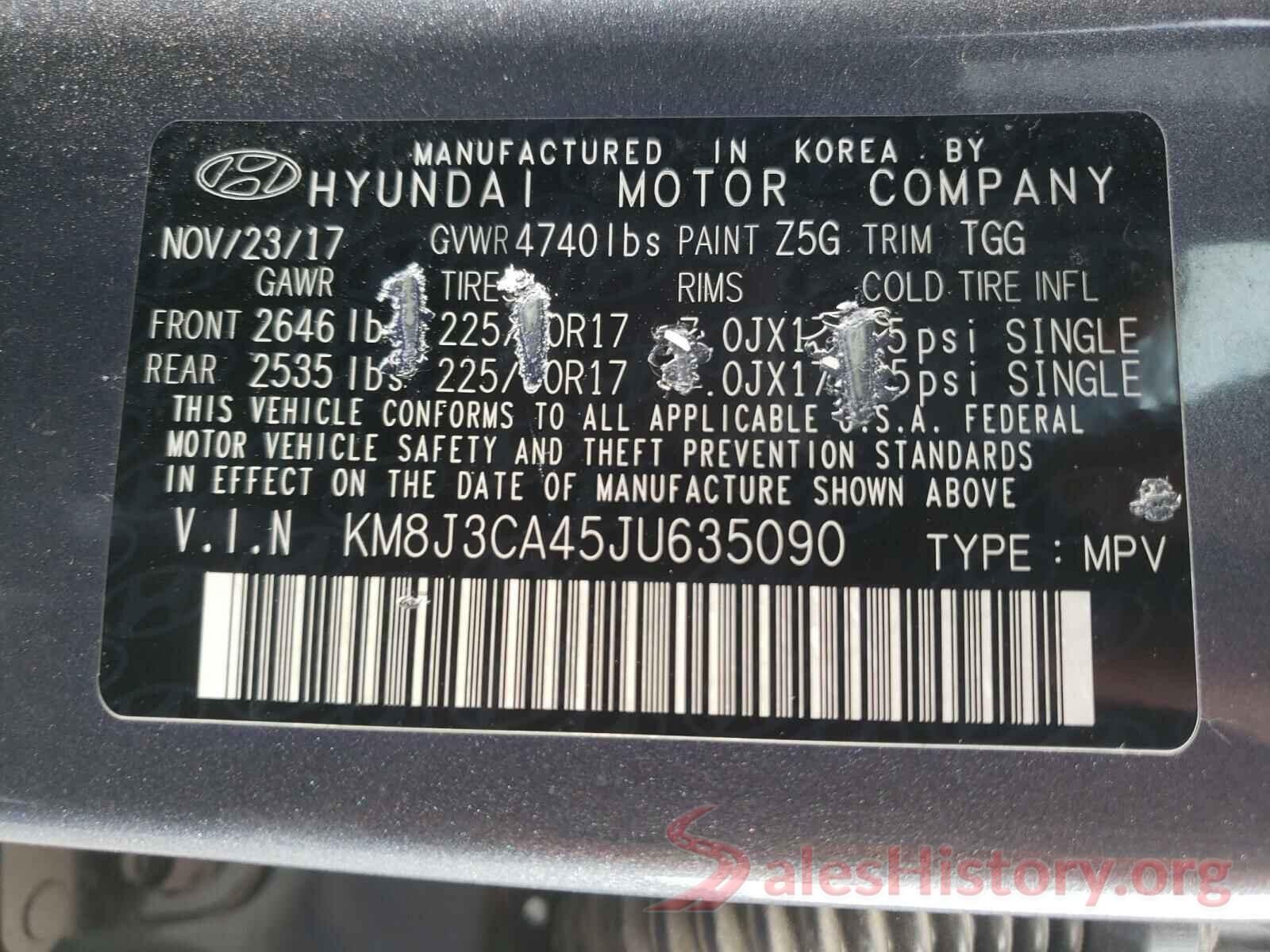 KM8J3CA45JU635090 2018 HYUNDAI TUCSON