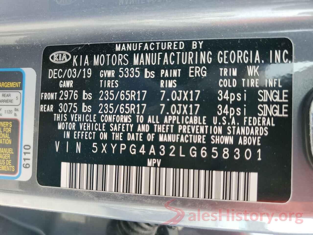 5XYPG4A32LG658301 2020 KIA SORENTO