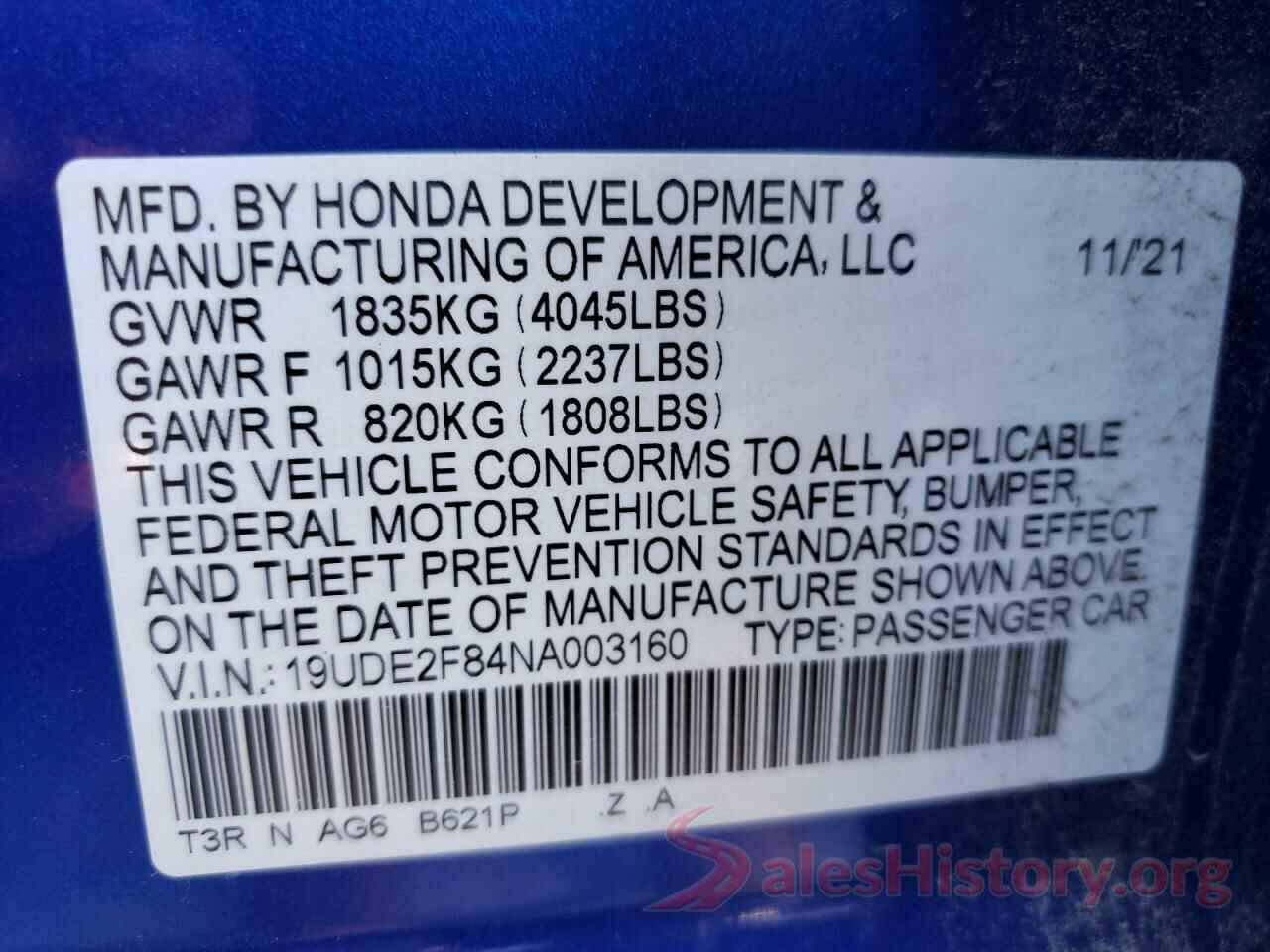 19UDE2F84NA003160 2022 ACURA ILX