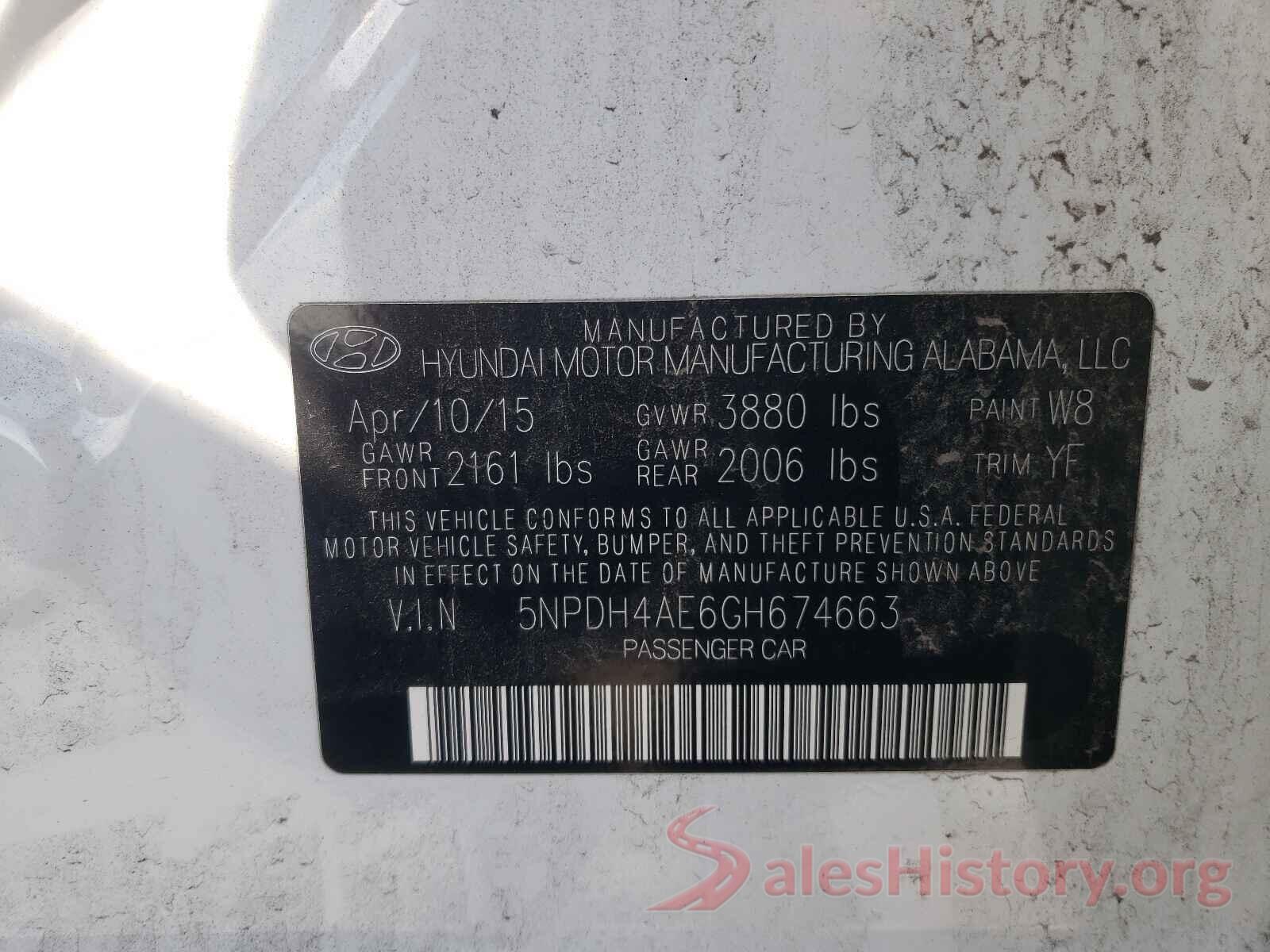 5NPDH4AE6GH674663 2016 HYUNDAI ELANTRA