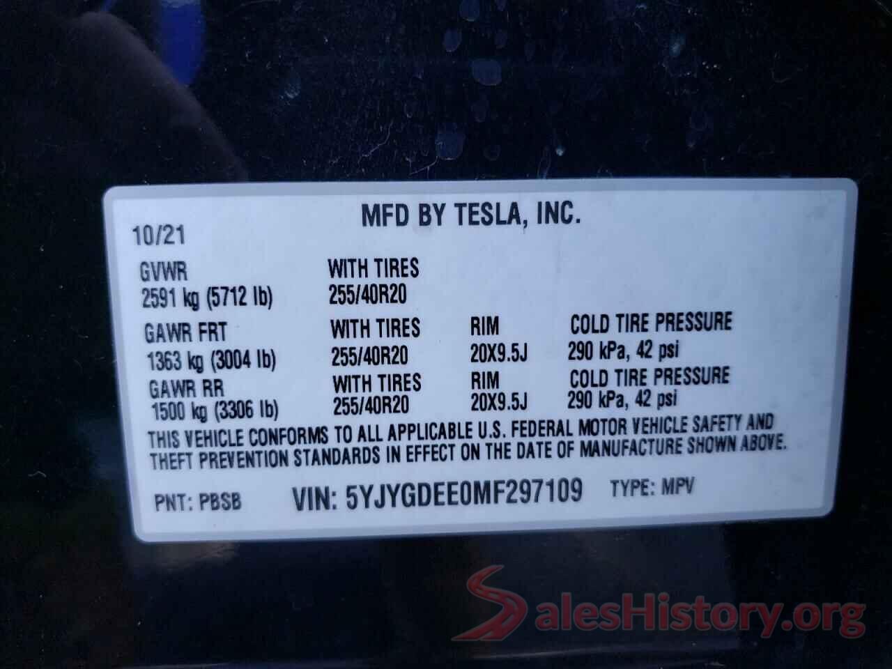 5YJYGDEE0MF297109 2021 TESLA MODEL Y