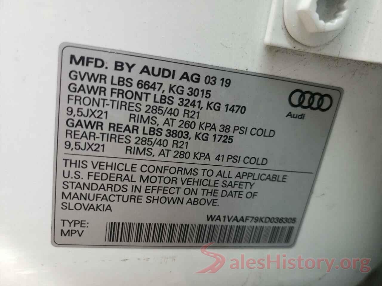 WA1VAAF79KD036305 2019 AUDI Q7