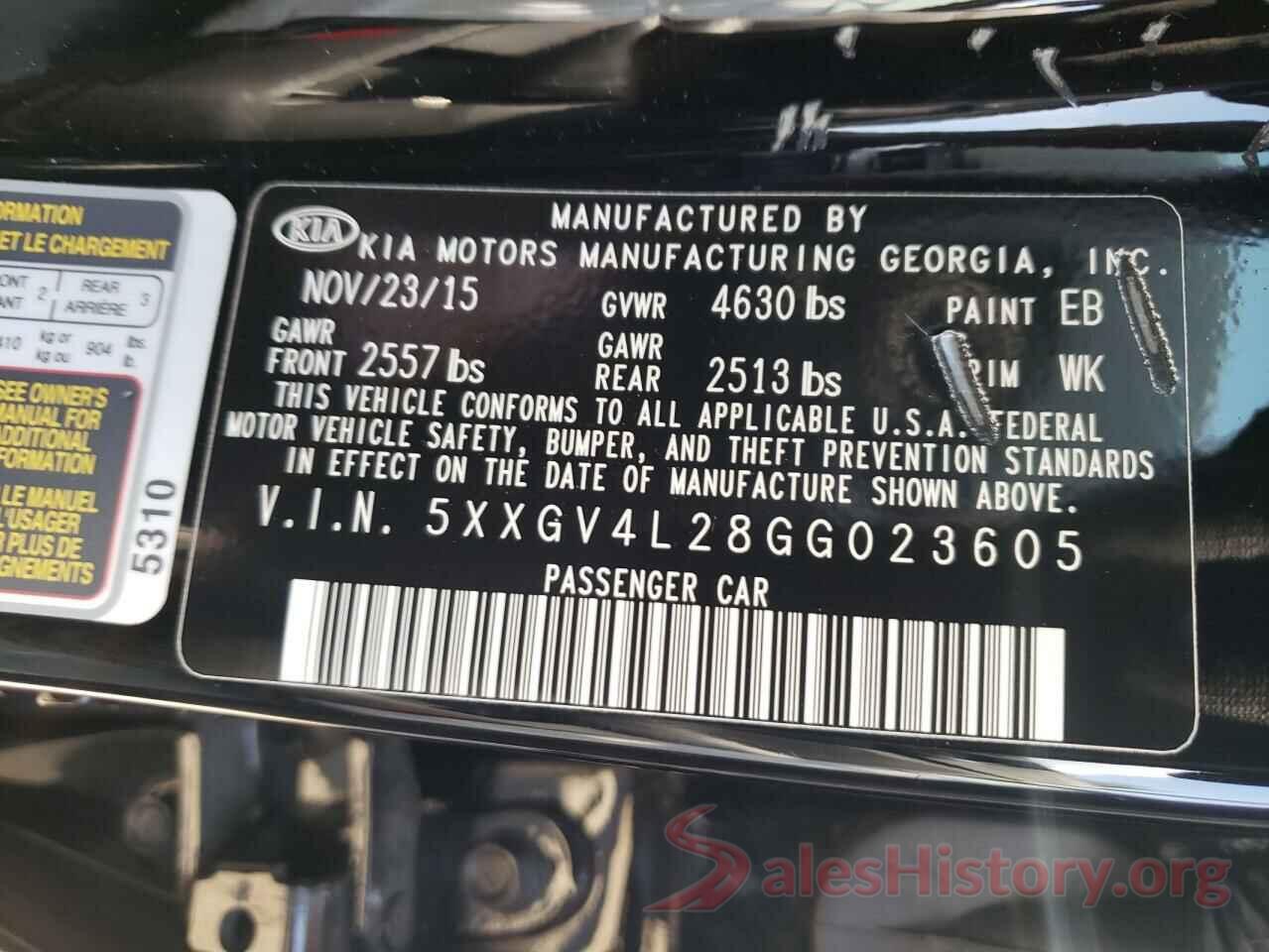 5XXGV4L28GG023605 2016 KIA OPTIMA