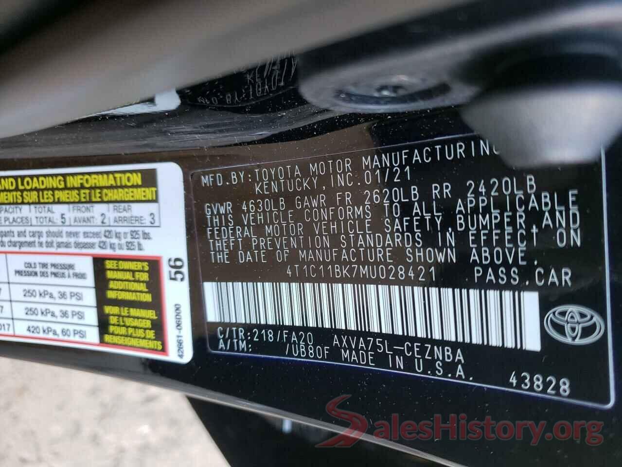 4T1C11BK7MU028421 2021 TOYOTA CAMRY