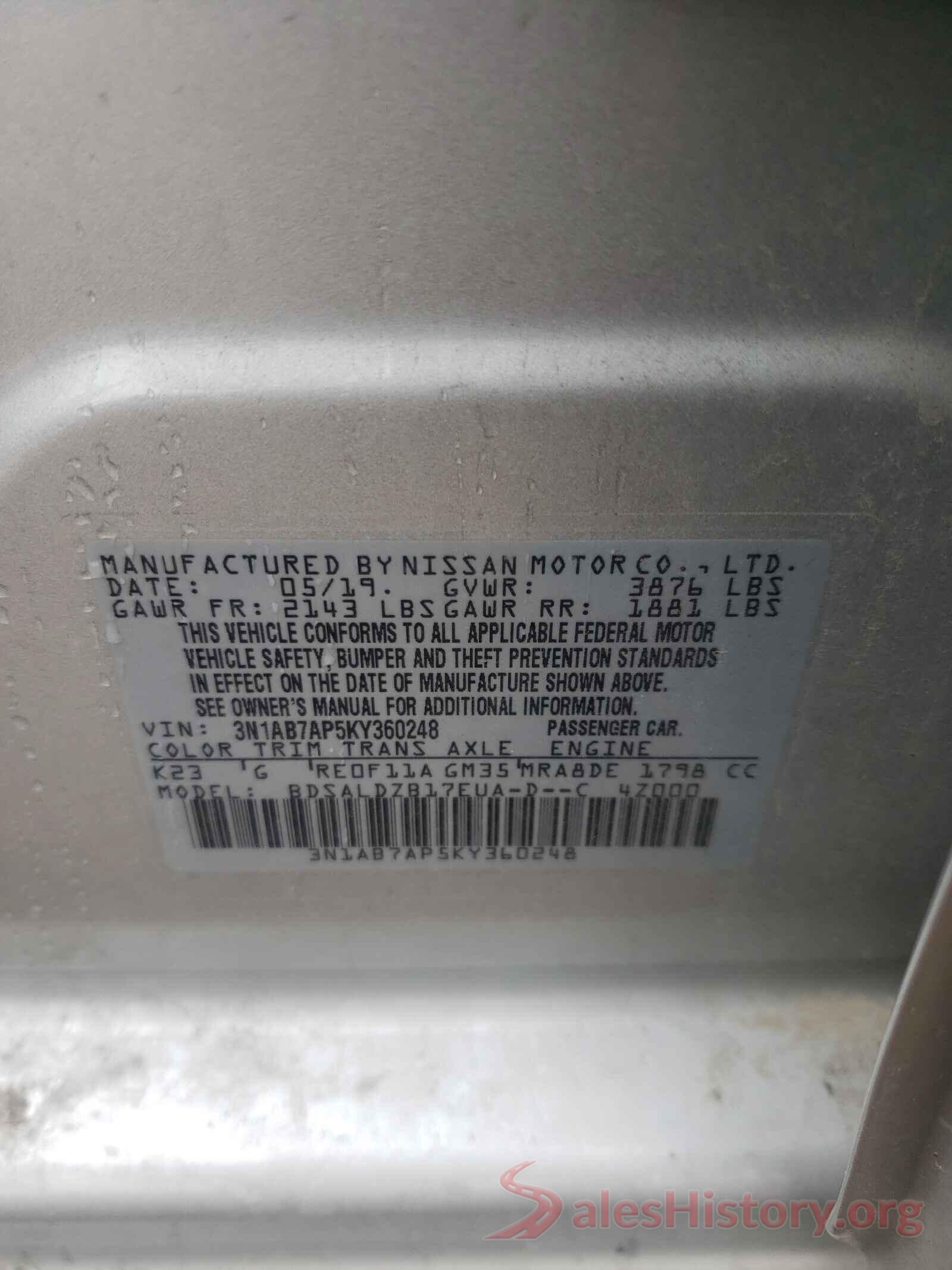 3N1AB7AP5KY360248 2019 NISSAN SENTRA