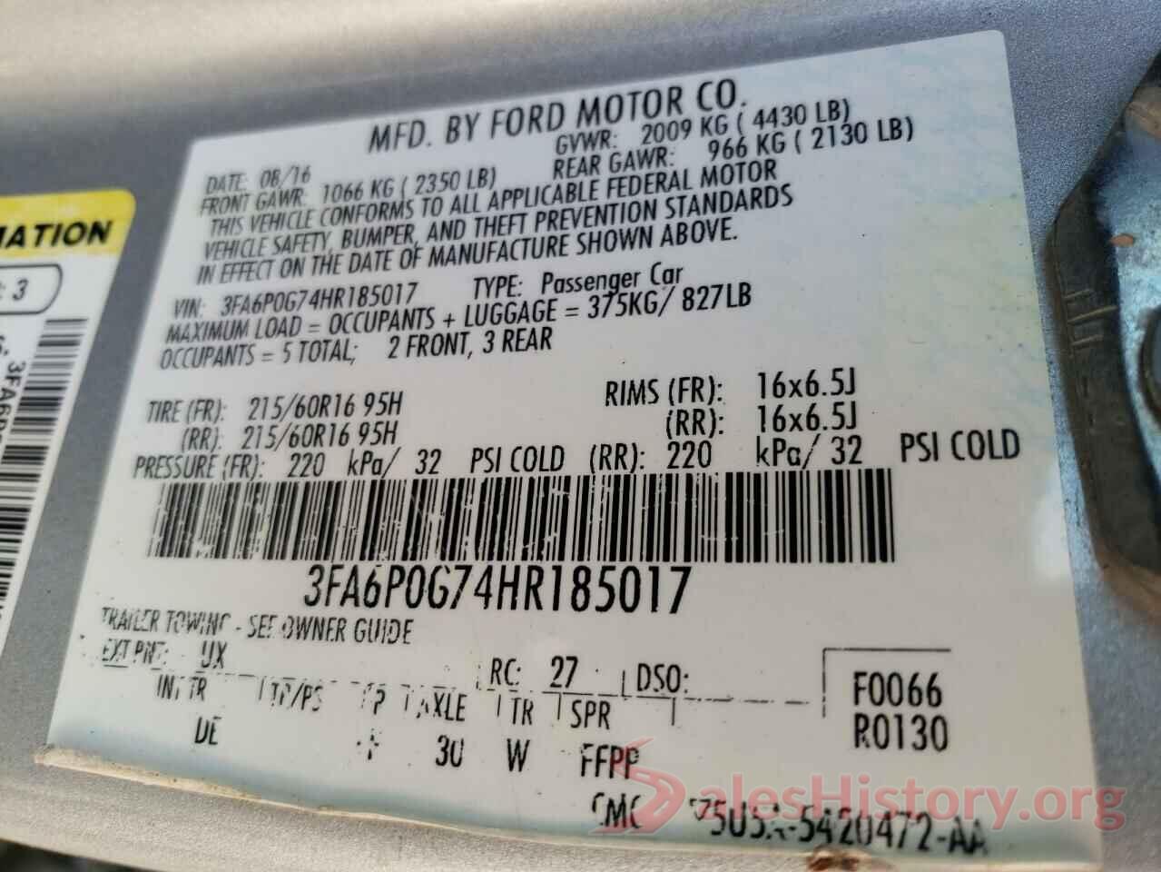 3FA6P0G74HR185017 2017 FORD FUSION