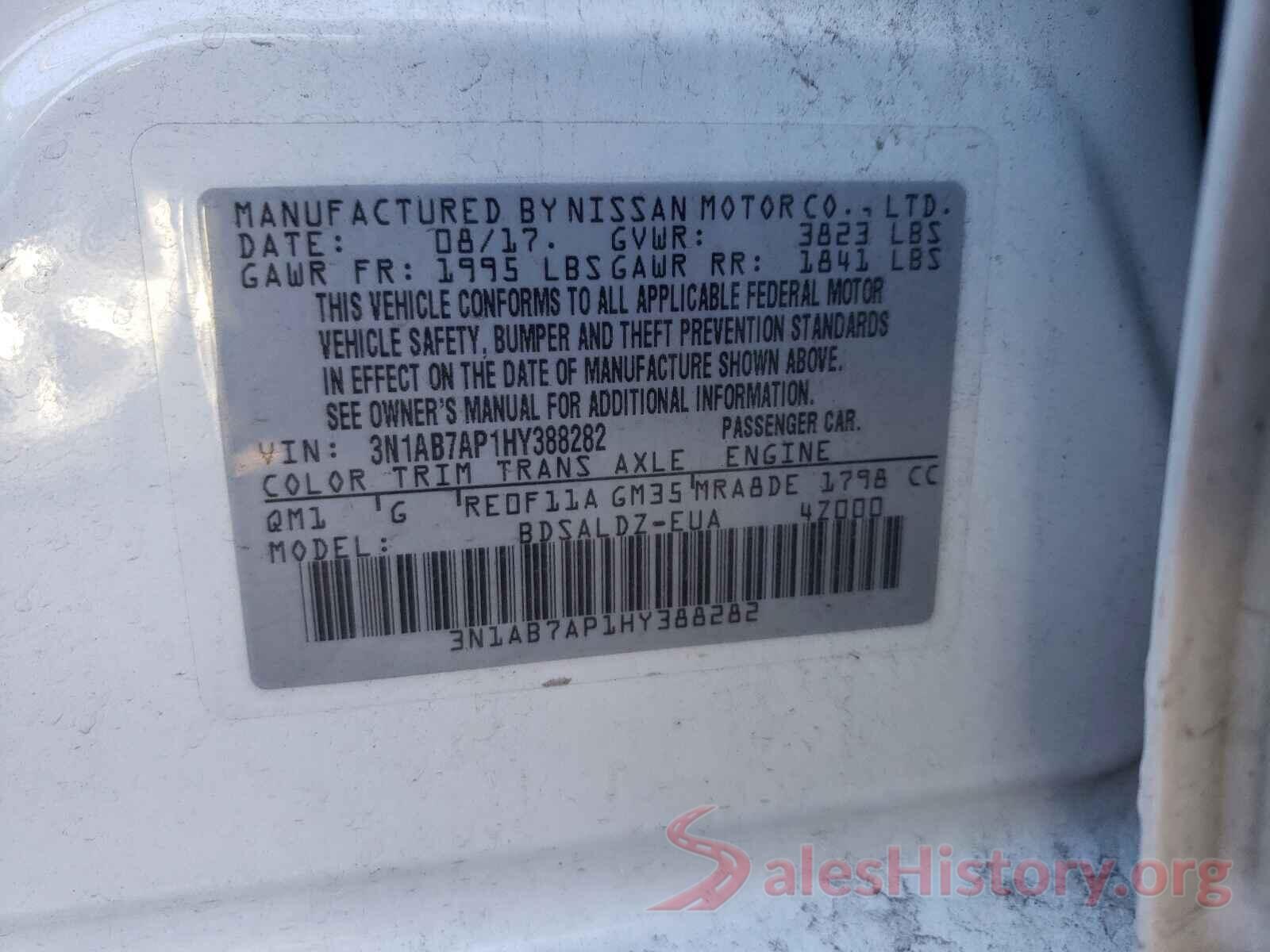 3N1AB7AP1HY388282 2017 NISSAN SENTRA