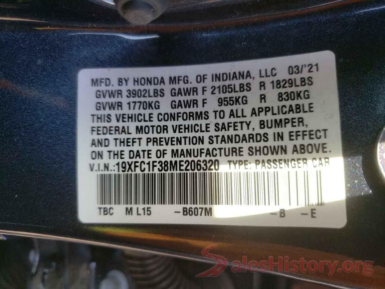 19XFC1F38ME206320 2021 HONDA CIVIC