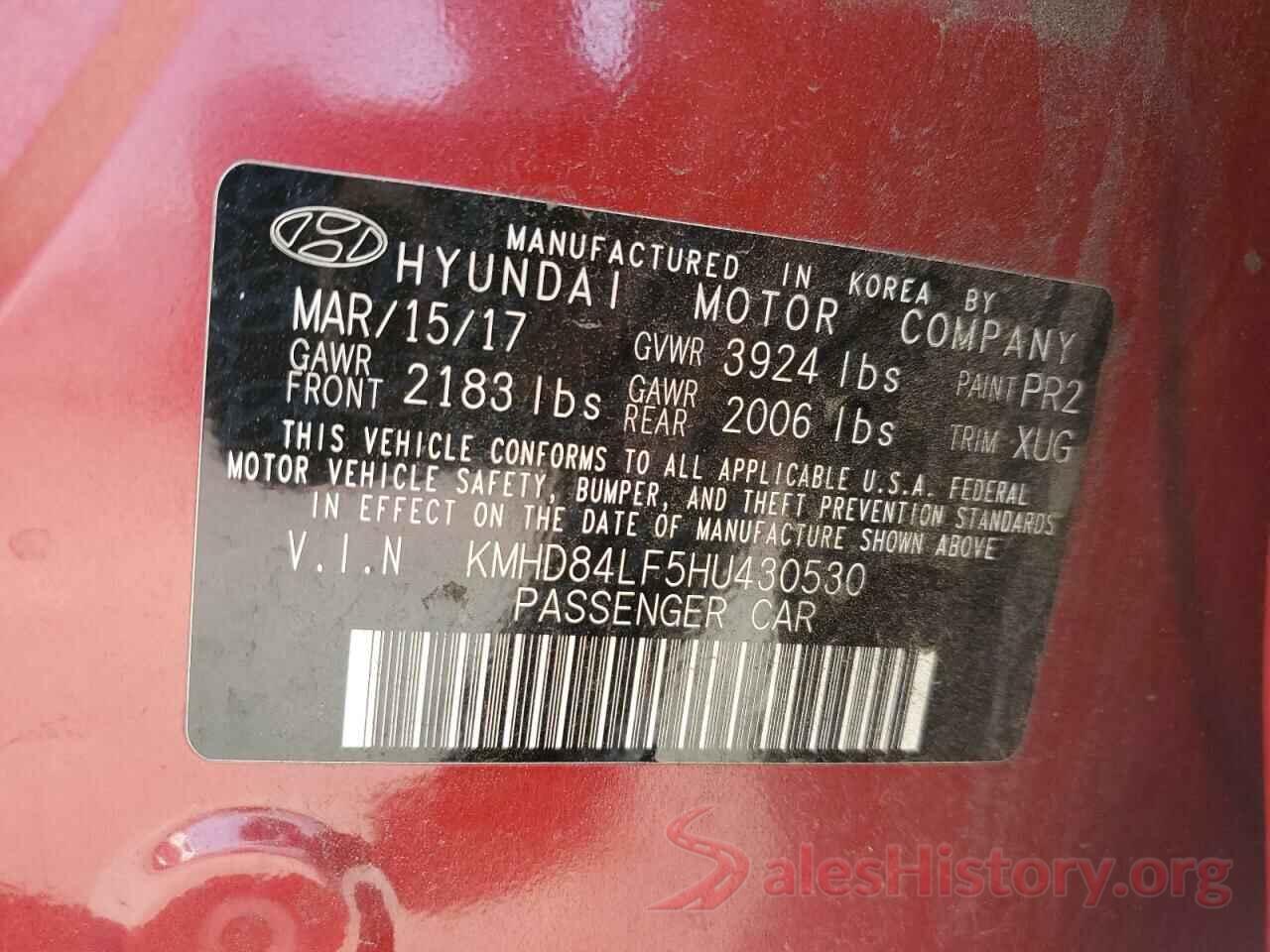 KMHD84LF5HU430530 2017 HYUNDAI ELANTRA