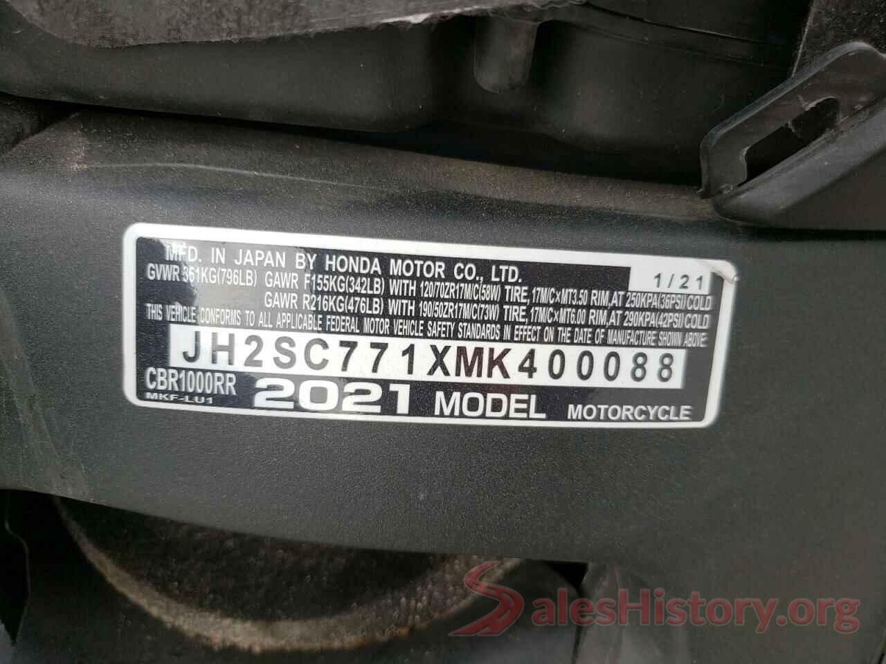 JH2SC771XMK400088 2021 HONDA CBR CYCLE