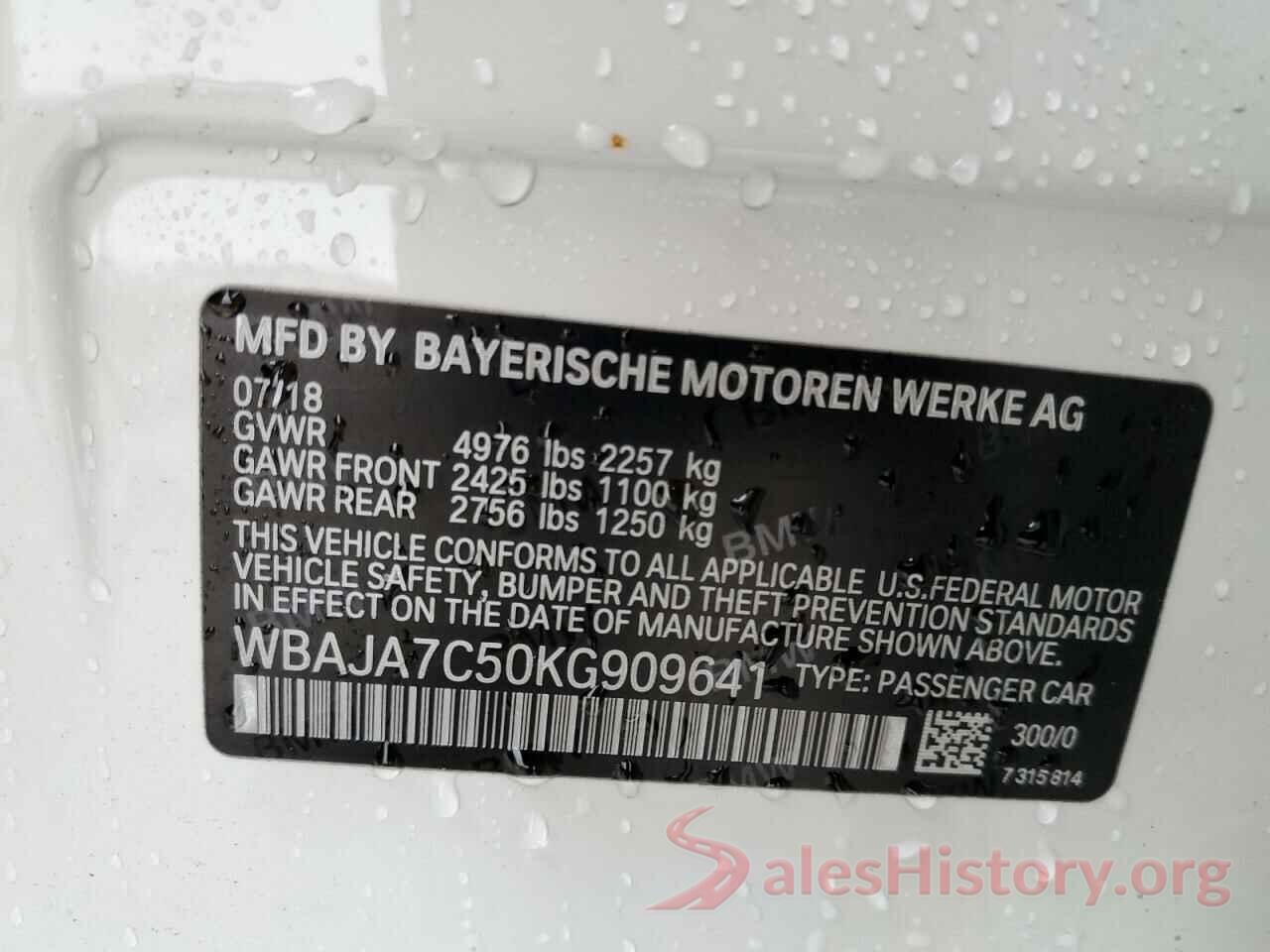 WBAJA7C50KG909641 2019 BMW 5 SERIES