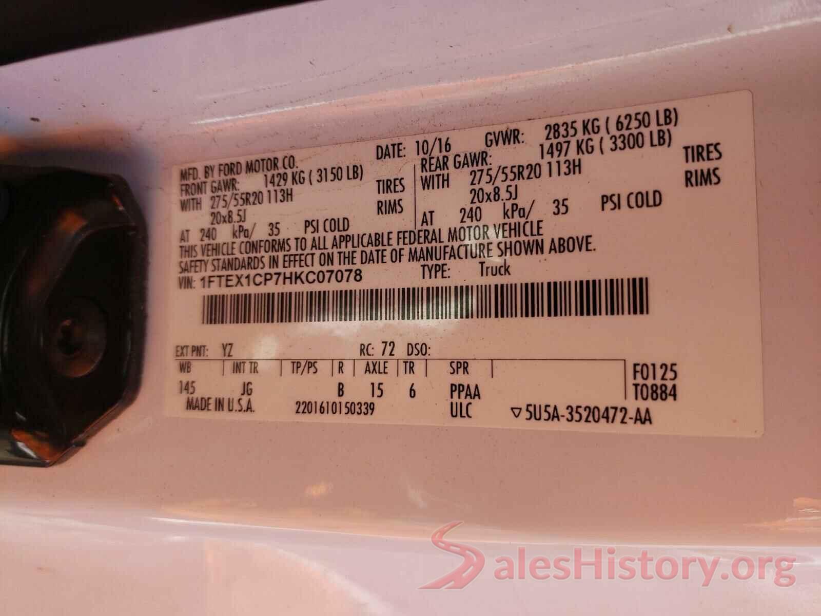 1FTEX1CP7HKC07078 2017 FORD F-150