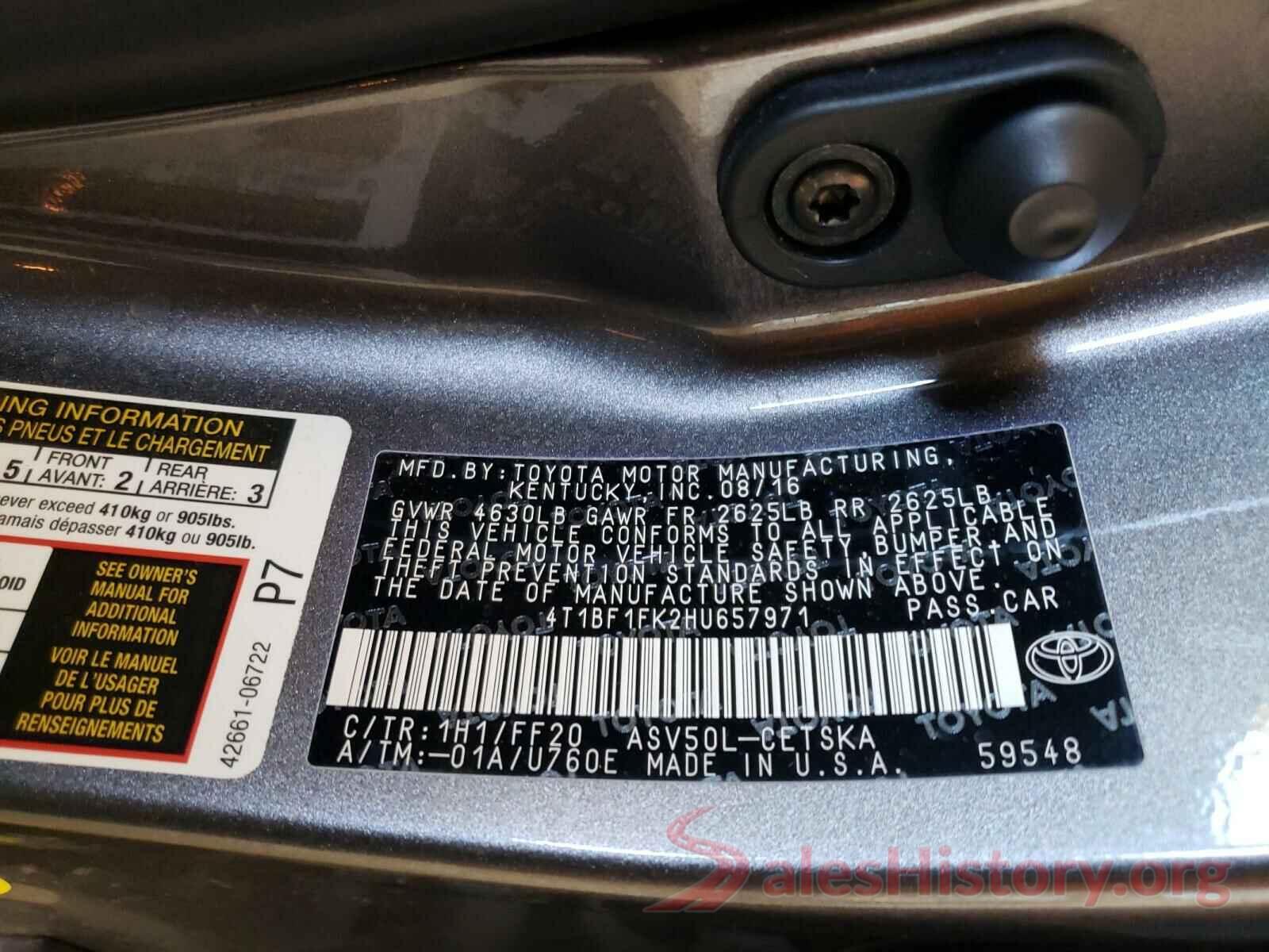 4T1BF1FK2HU657971 2017 TOYOTA CAMRY