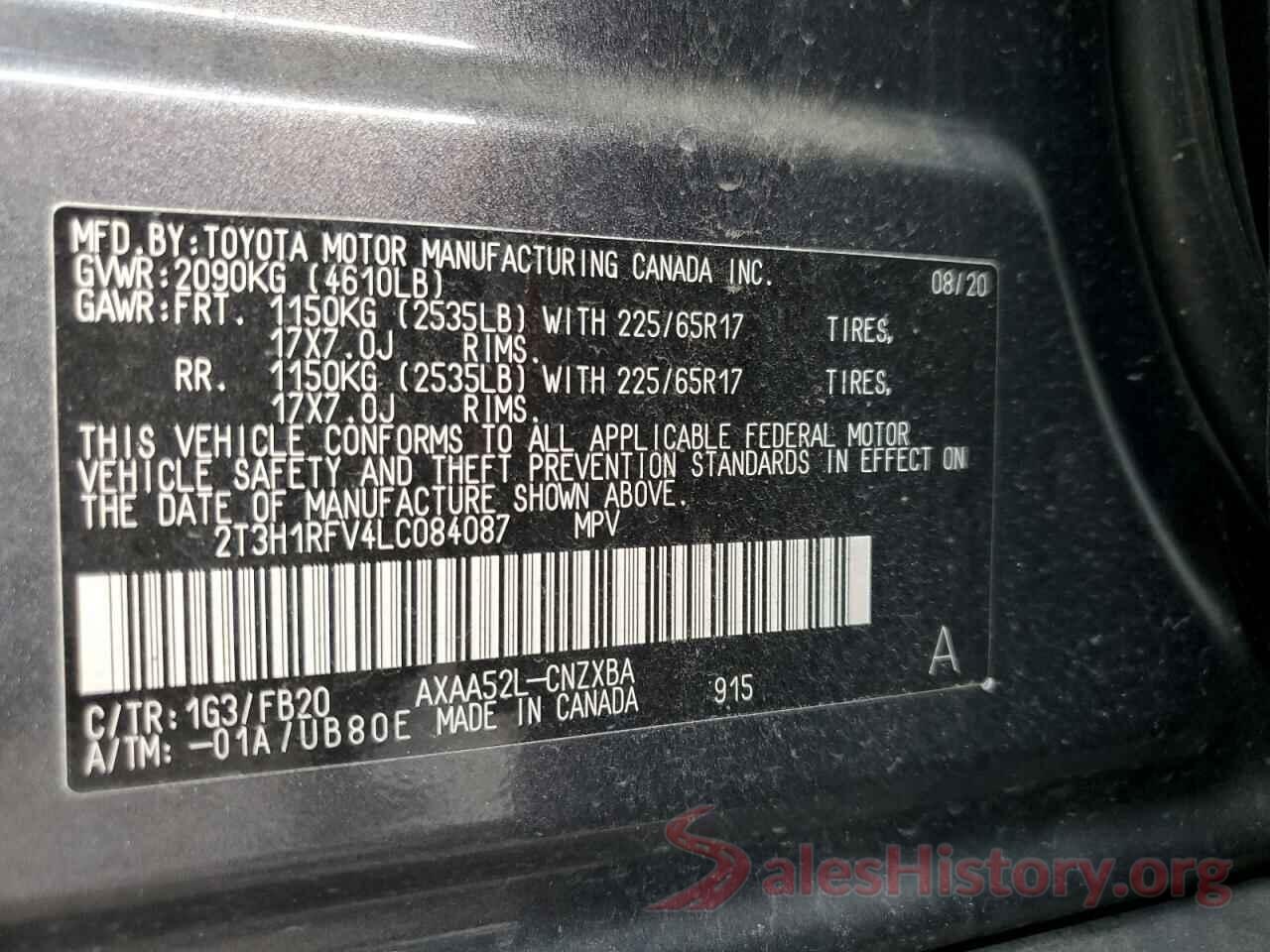 2T3H1RFV4LC084087 2020 TOYOTA RAV4