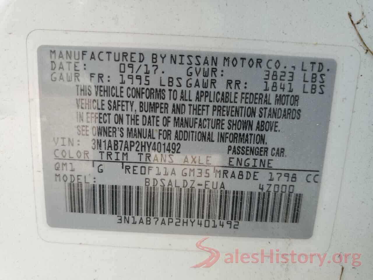 3N1AB7AP2HY401492 2017 NISSAN SENTRA