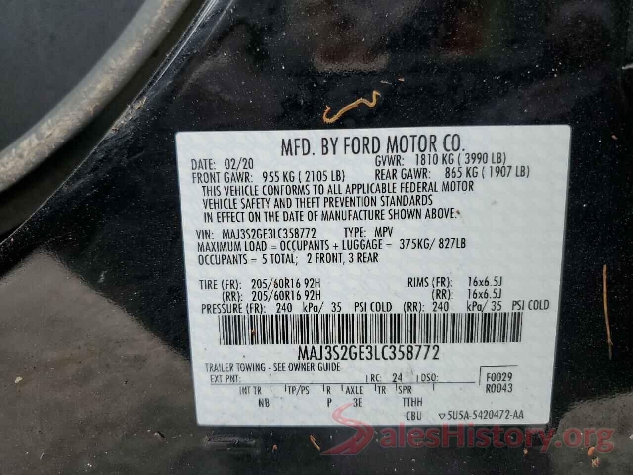 MAJ3S2GE3LC358772 2020 FORD ECOSPORT