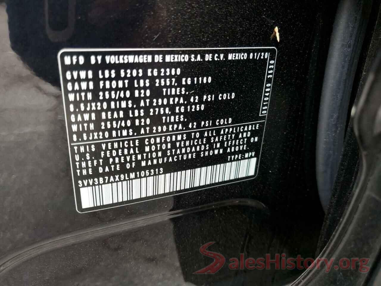 3VV3B7AX9LM105313 2020 VOLKSWAGEN TIGUAN