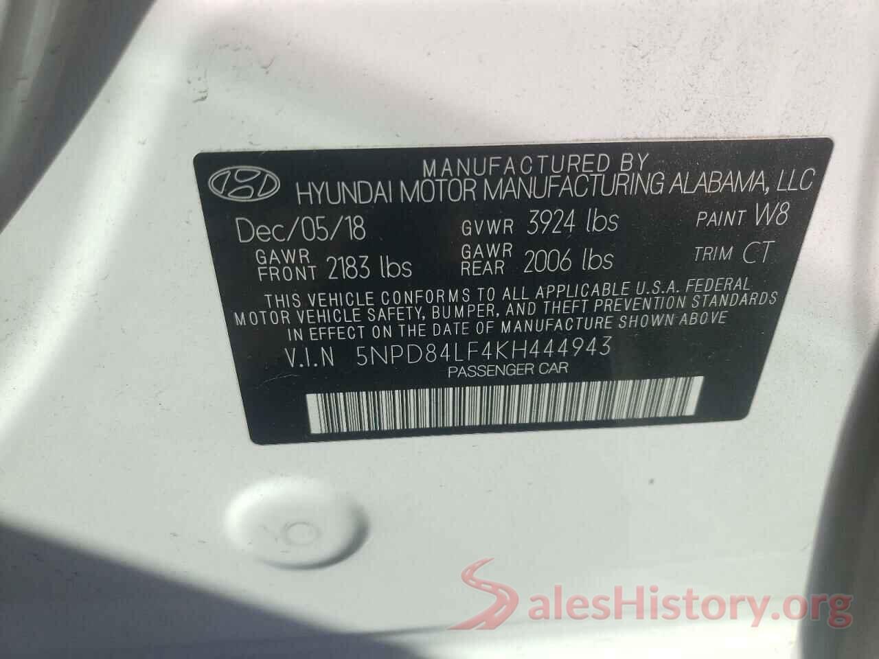 5NPD84LF4KH444943 2019 HYUNDAI ELANTRA