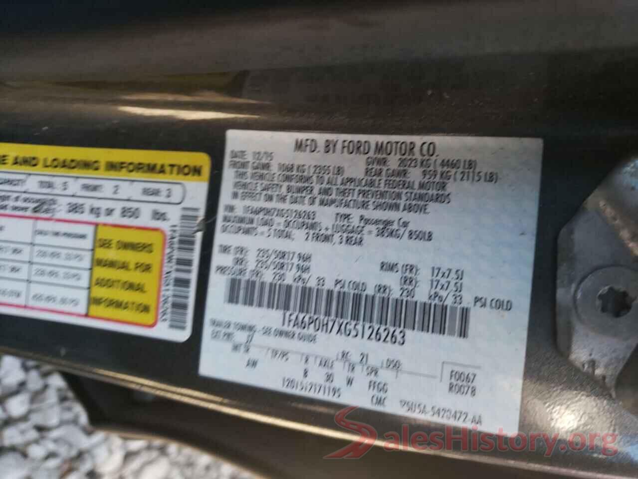 1FA6P0H7XG5126263 2016 FORD FUSION