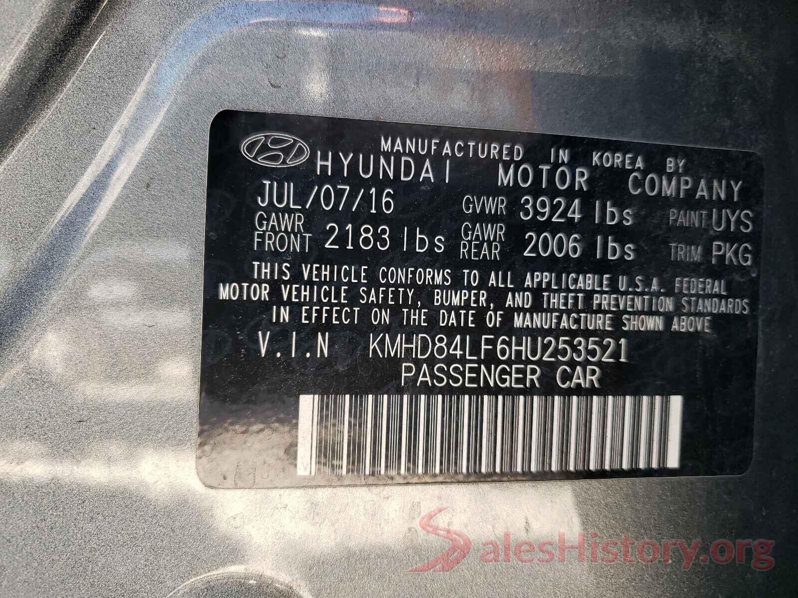 KMHD84LF6HU253521 2017 HYUNDAI ELANTRA