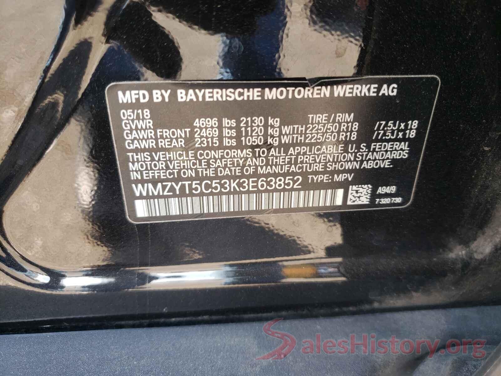 WMZYT5C53K3E63852 2019 MINI COOPER