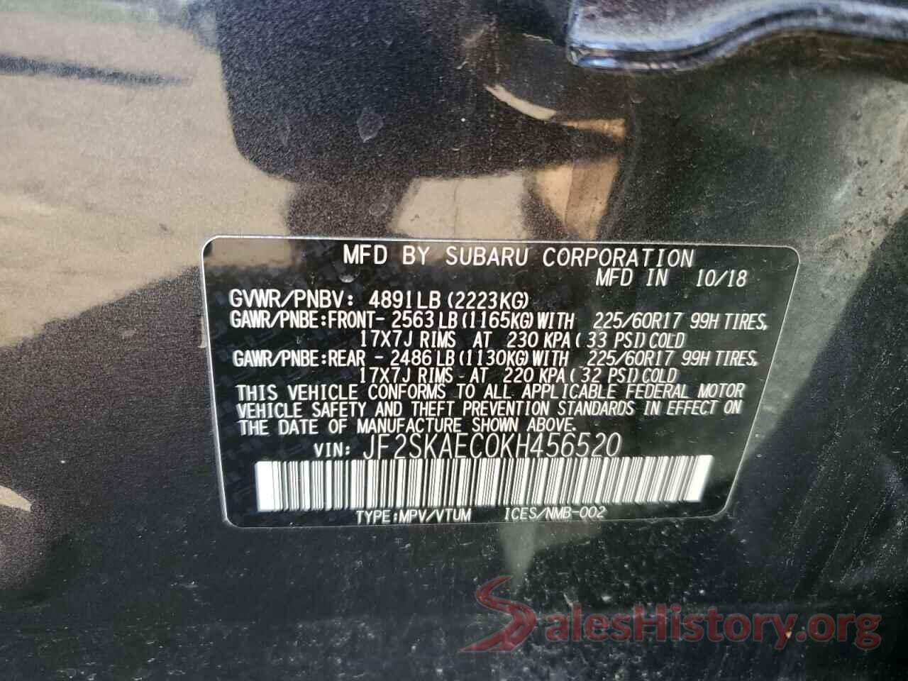 JF2SKAEC0KH456520 2019 SUBARU FORESTER