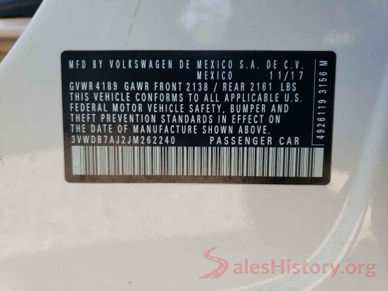 3VWDB7AJ2JM262240 2018 VOLKSWAGEN JETTA