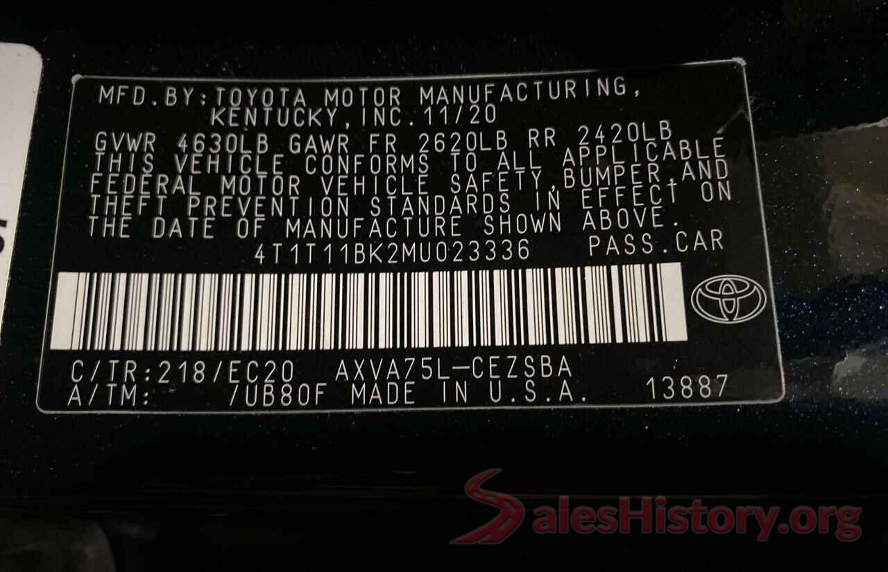 4T1T11BK2MU023336 2021 TOYOTA CAMRY