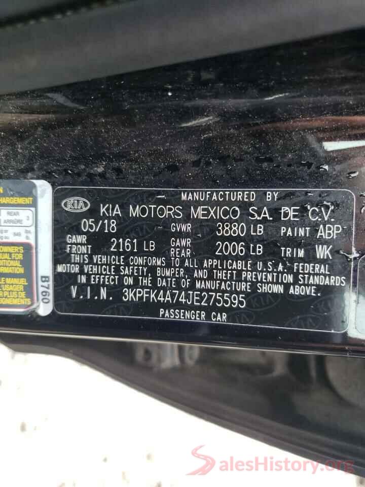 3KPFK4A74JE275595 2018 KIA FORTE