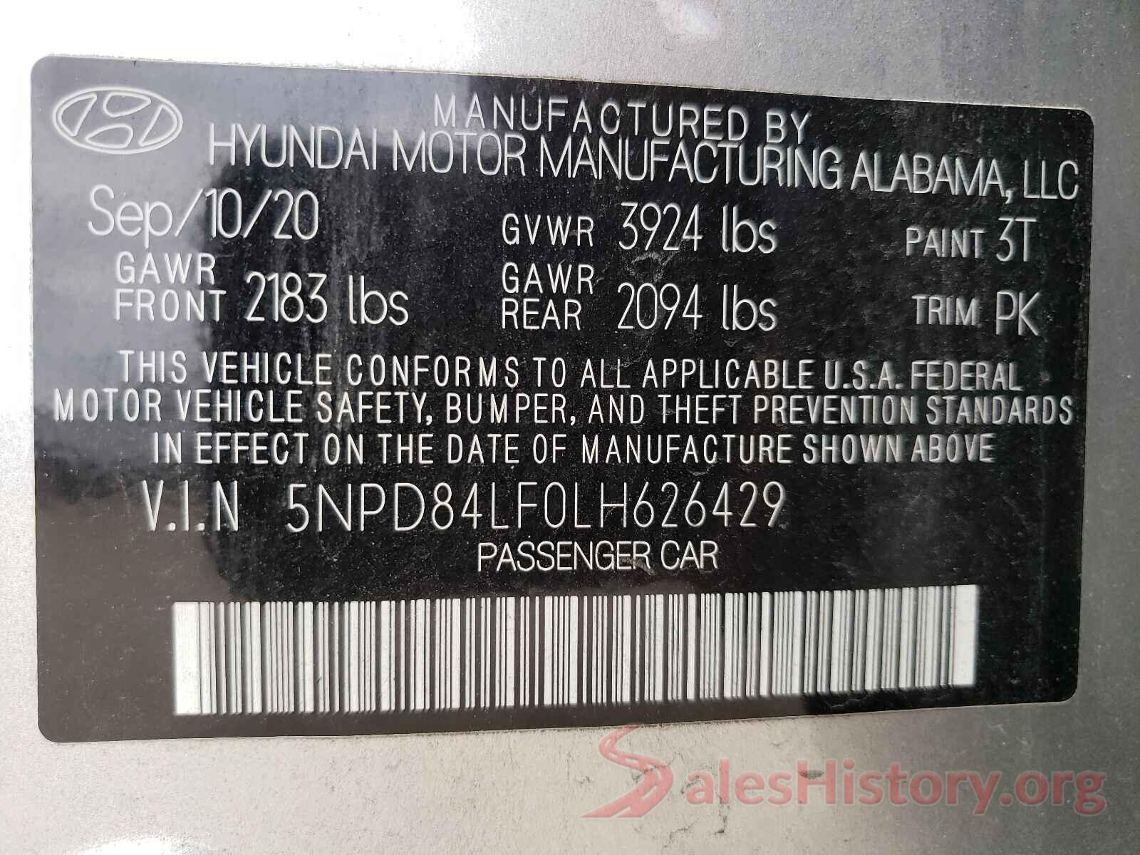 5NPD84LF0LH626429 2020 HYUNDAI ELANTRA