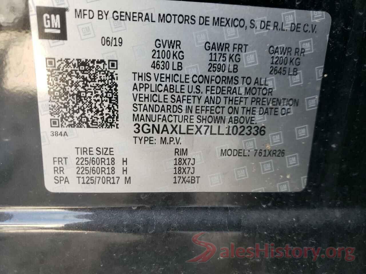 3GNAXLEX7LL102336 2020 CHEVROLET EQUINOX