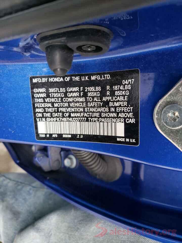 SHHFK7H97HU227777 2017 HONDA CIVIC