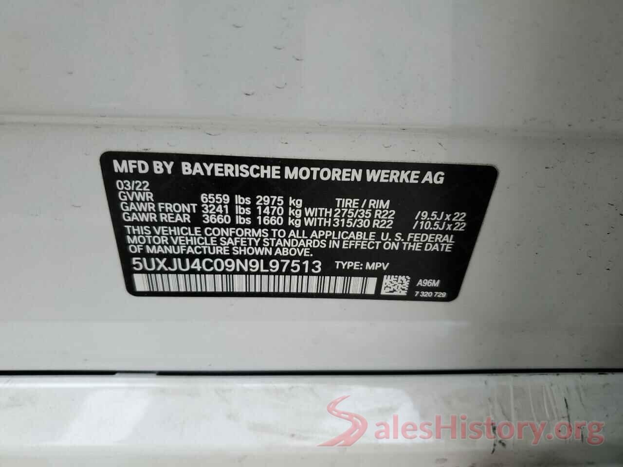 5UXJU4C09N9L97513 2022 BMW X5