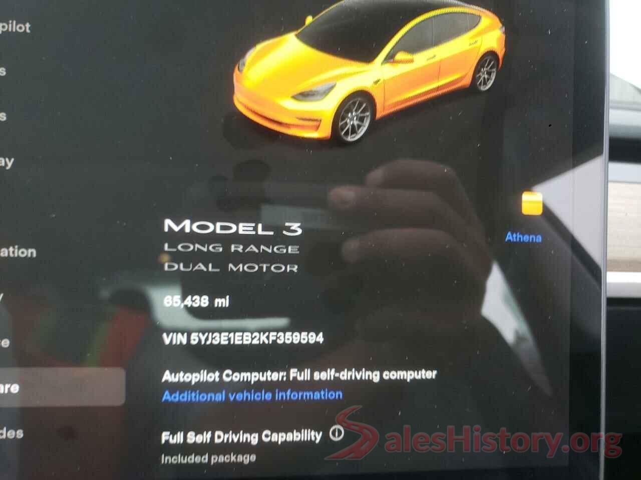 5YJ3E1EB2KF359594 2019 TESLA MODEL 3