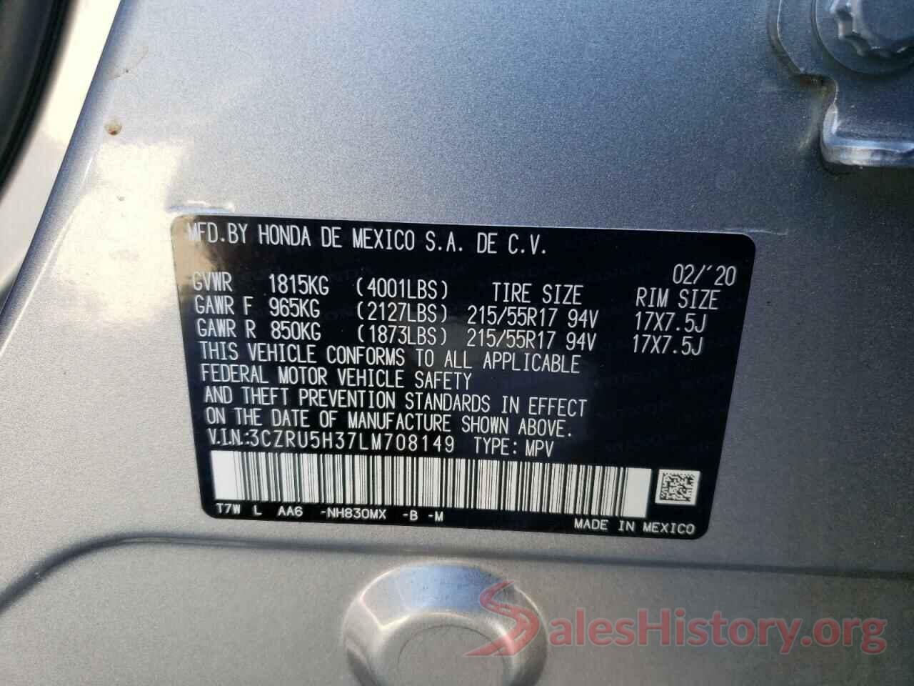 3CZRU5H37LM708149 2020 HONDA HR-V