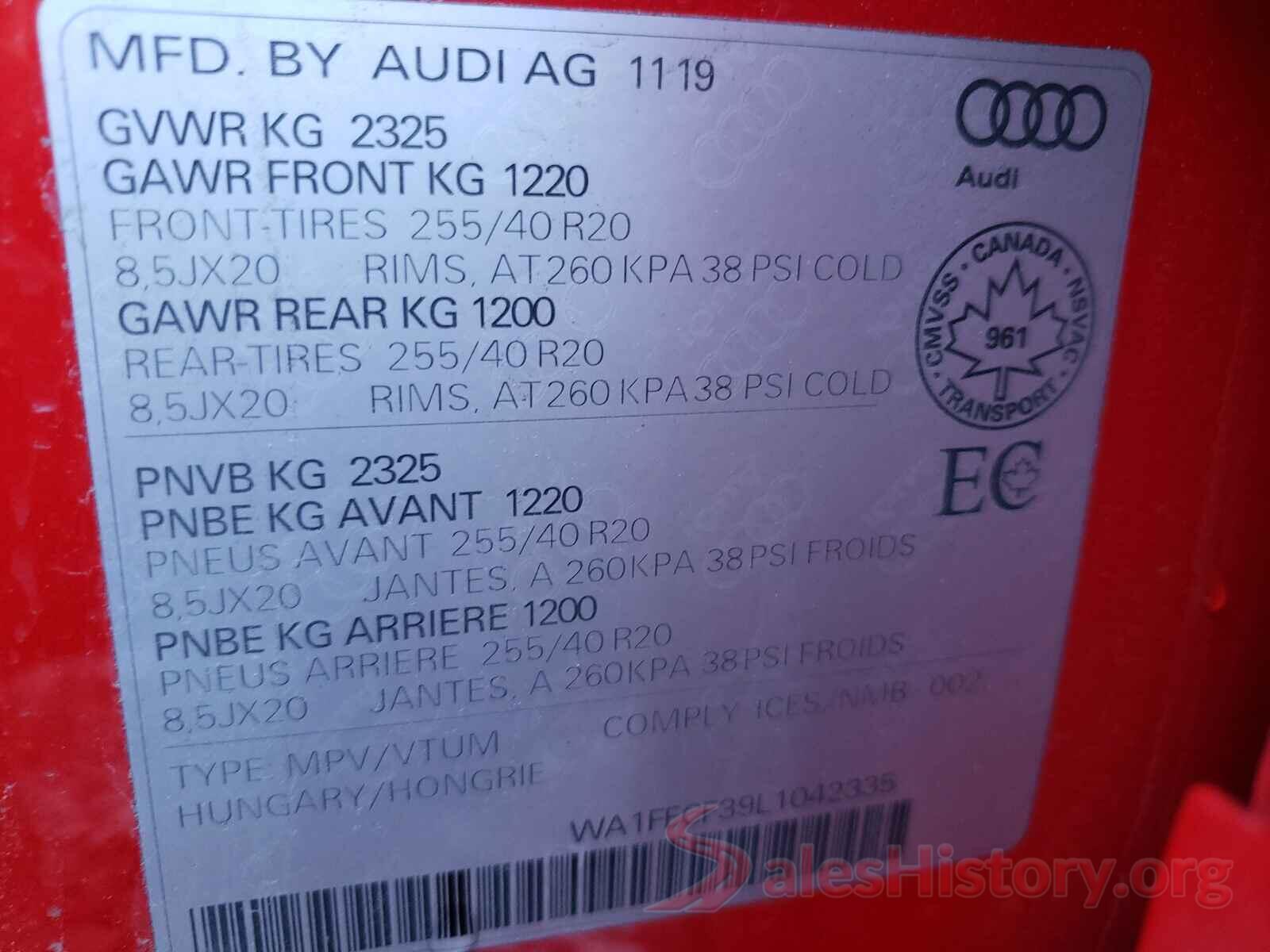 WA1FECF39L1042335 2020 AUDI Q3